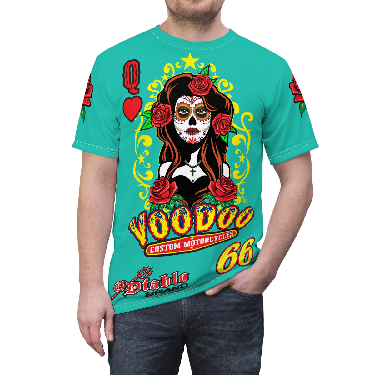 Copy of Voodoo Custom Motorcycles Tee — Queen of Hearts  Graphic Riding Super Tee