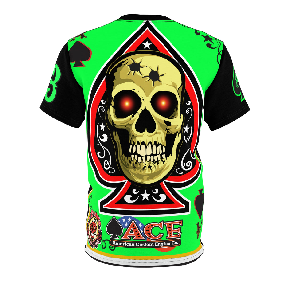 American Custom Engines ACE - Super HiViz Ace of Spades Lumina Green Back  EXTRA LARGE HiViz  Graphics