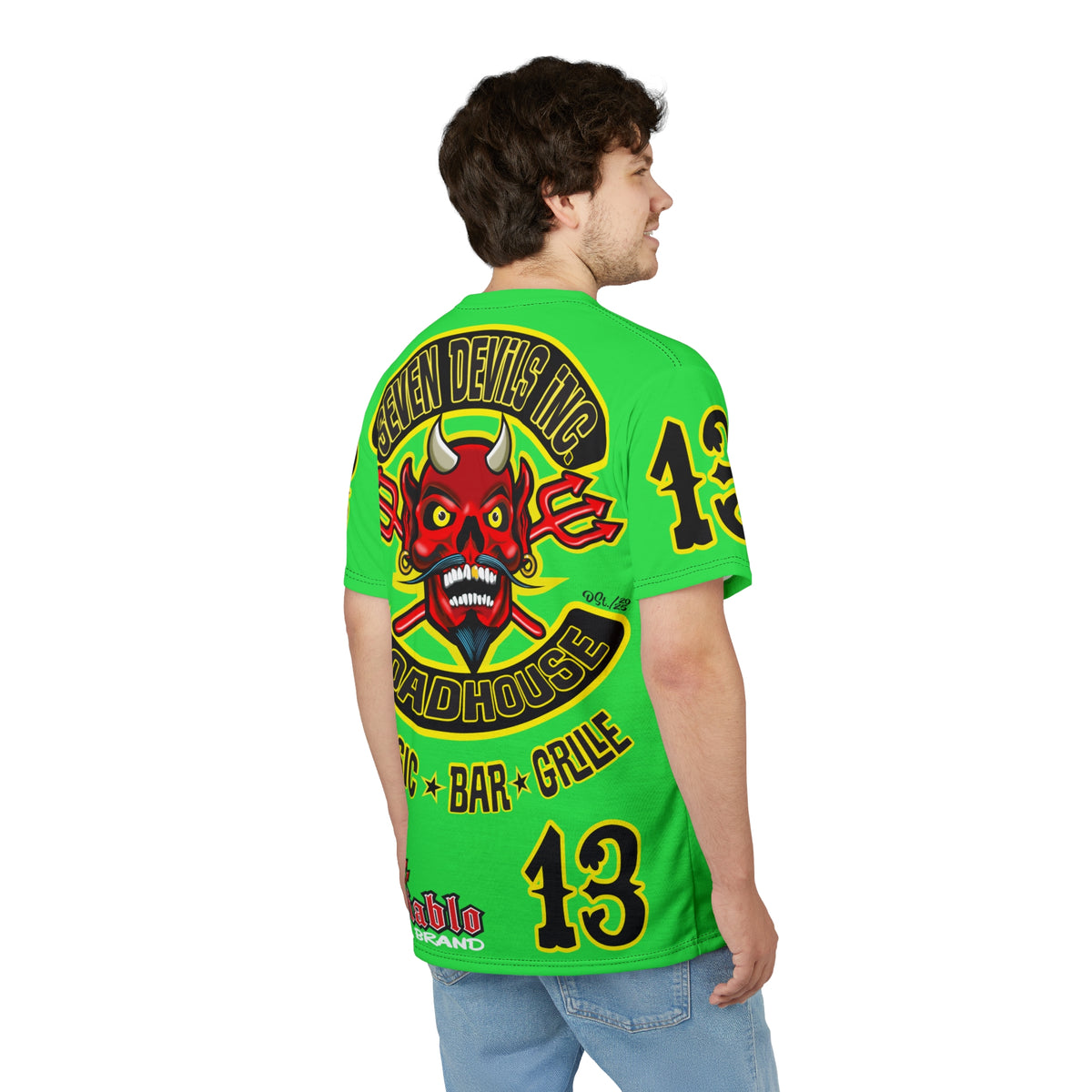 Very Special Seven Devils Inc. Roadhouse HiViZ Super Tee — Extreme Edgy Graphics - Bad Attitude Custom Biker Riding Gear