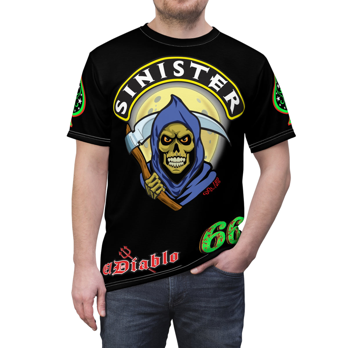 Sinister Choppers Reaper Custom Super Tee - Gothic Graphic T-Shirt for Hardcore Motorcycle Riders