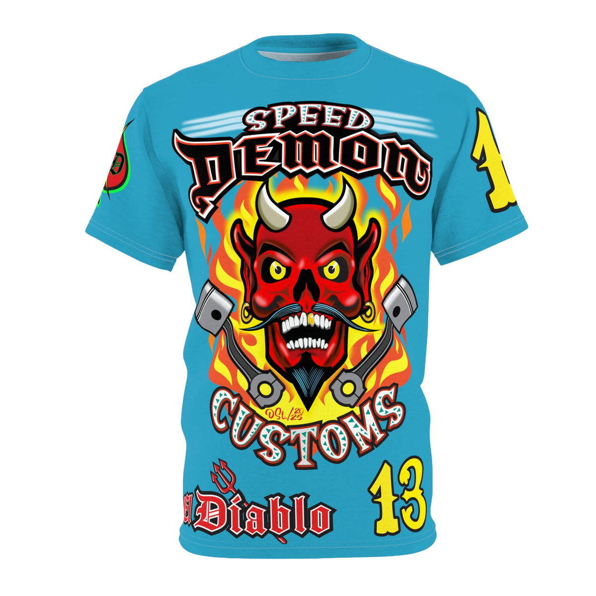 Speed Demon Custom Hell Fire HiViz Unisex Tee - Bold Graphic Harley Enthusiast Super T