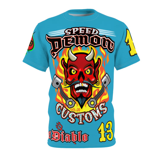 Speed Demon Custom Hell Fire HiViz Unisex Tee - Bold Graphic Harley Enthusiast Super T