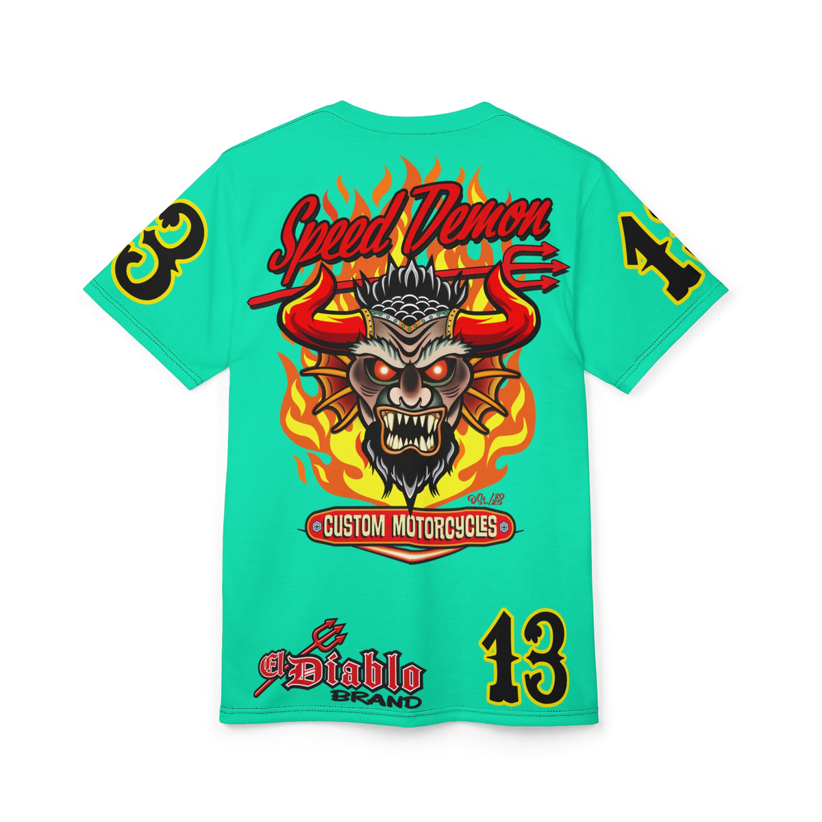Speed Demon Customs Teal HiViZ Super Tee — Extreme Edgy Graphics - Bad Attitude Custom Biker Riding Gear