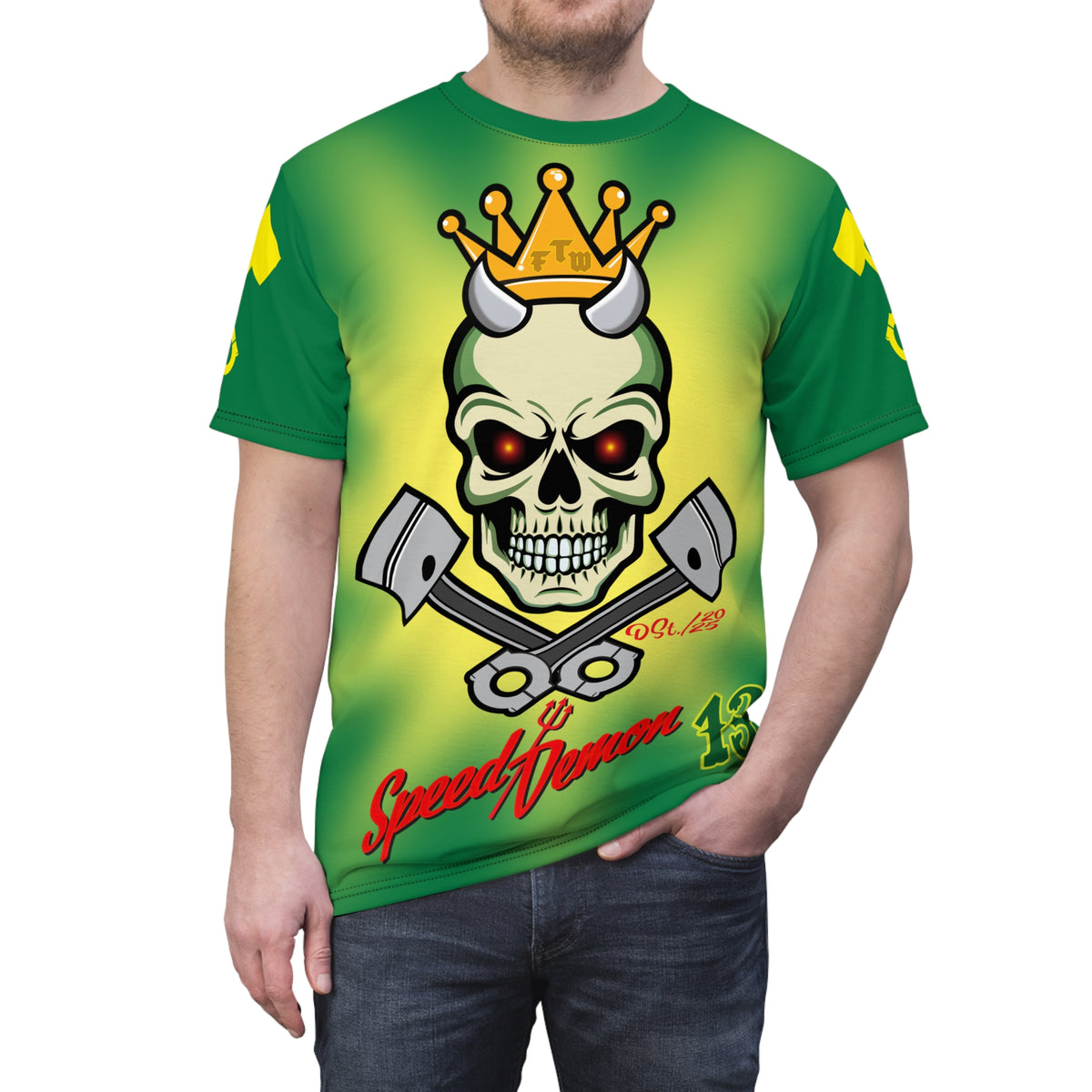 Speed Demon HiViz Tie Dye Style - Custom Motorcycle Riding Tee. - Excellent Visiblity using XL high colour graphics