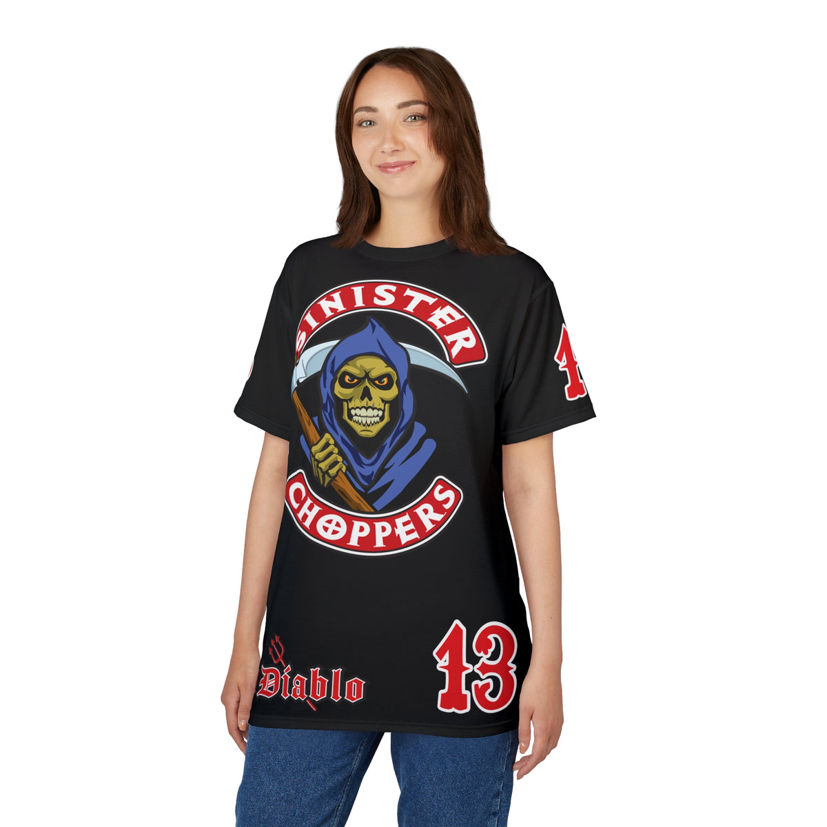 Sinister Choppers Reaper HiViz Super Tee - Spectacular Skull Design for Bikers