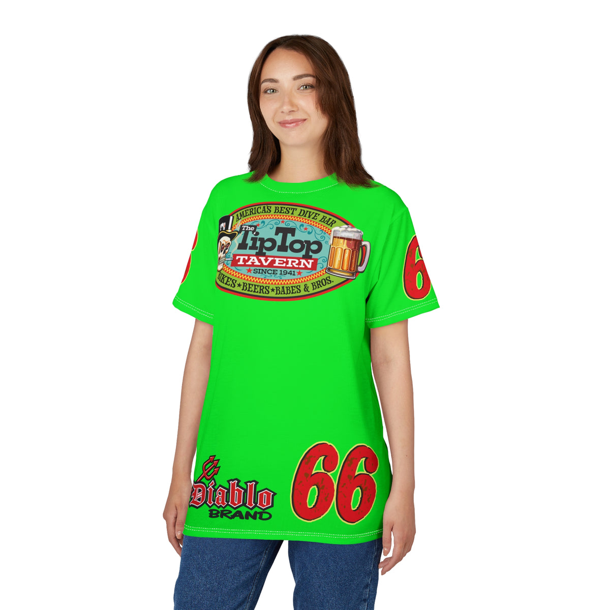 VERY SPECIAL Tip Top Tavern Dive Bar -HiViZ Lumina Green Super Riding Tee (*Limited Edition) - Florida's Best Dive Bar, Bikes Beers Babes & Bros. - Honouring Biker Bars