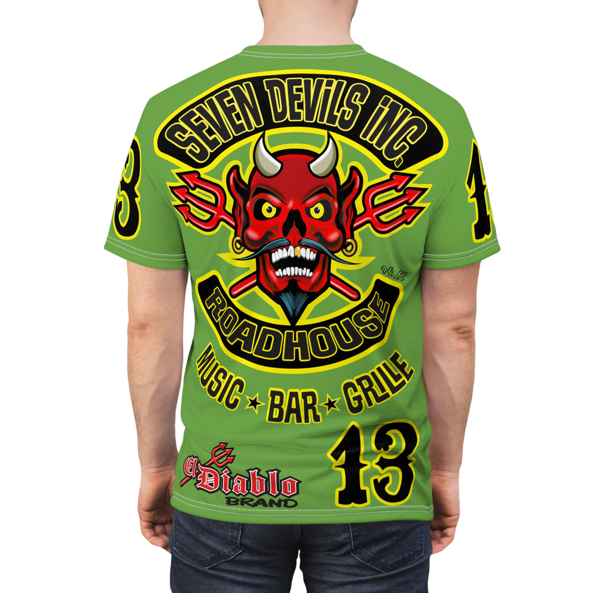 Seven Devils Inc. Roadhouse Bad in  Black Super Tee — Extreme Edgy Graphics - Bad Attitude Custom Biker Riding Gear