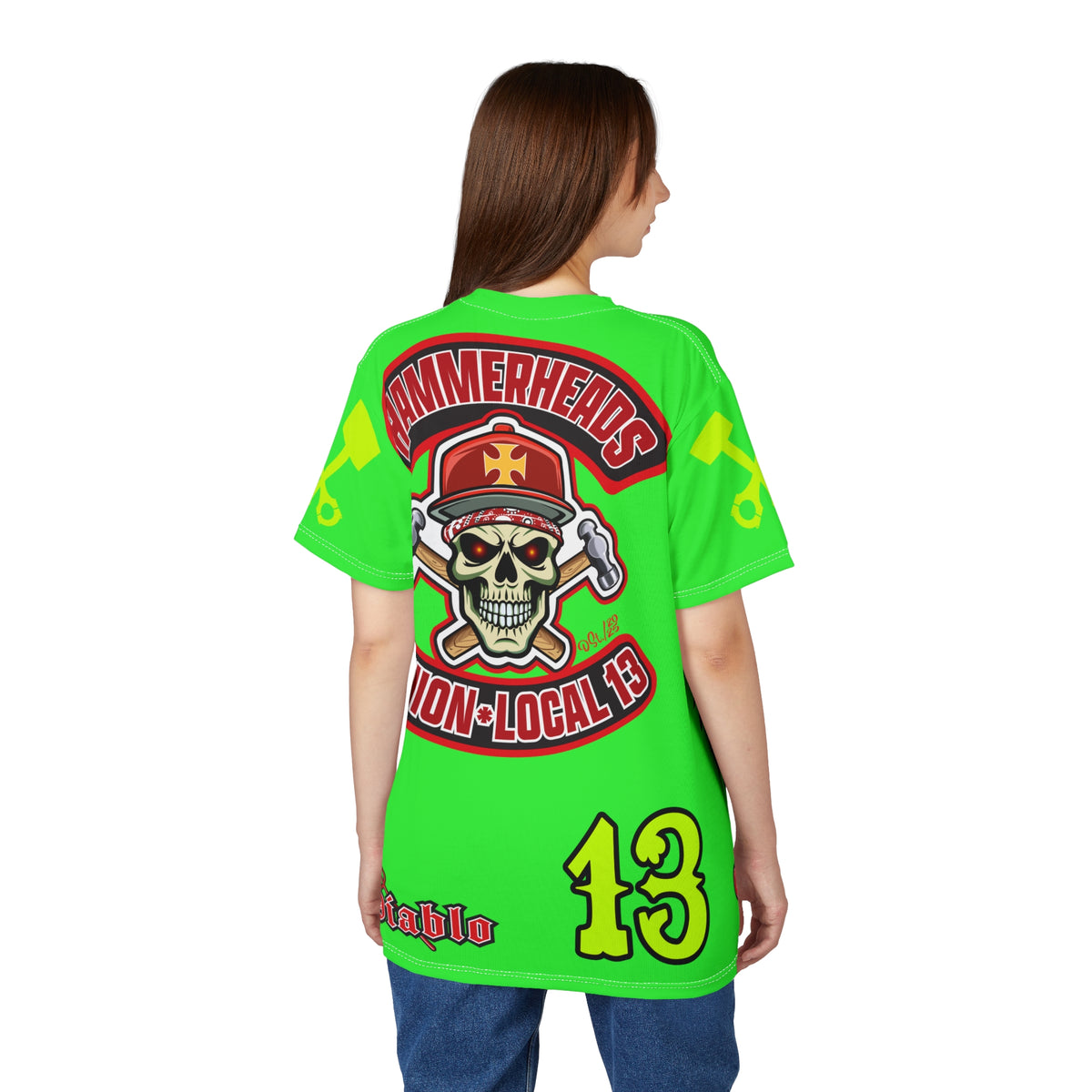 Very Special Hammerheads Union Local 13 - GIANT GRAPHICS !!!!!! SoCal 619 Special Edition - Custom HiViz Motorcycle Riding Tee Shirt _ Super Comfort and Fit