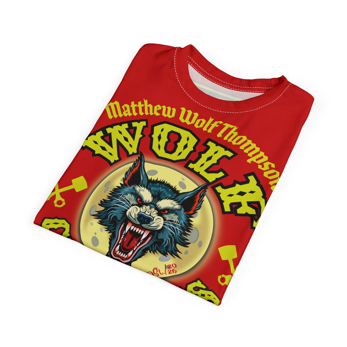 MWT Wolf Customs 13 Black with HiViZ Lumina Graphics -- Super Tee — Retro Motorcycle Club Shirt, The Best Biker Riding Tee EVER !!!
