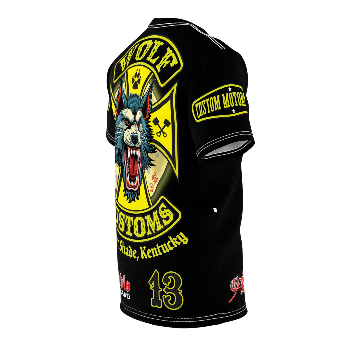 SRT MWT Wolf Customs 13 Black Beauty Graphics -- Super Riding Tee — Retro Motorcycle Club Shirt, The Best Biker Riding Tee EVER !!!