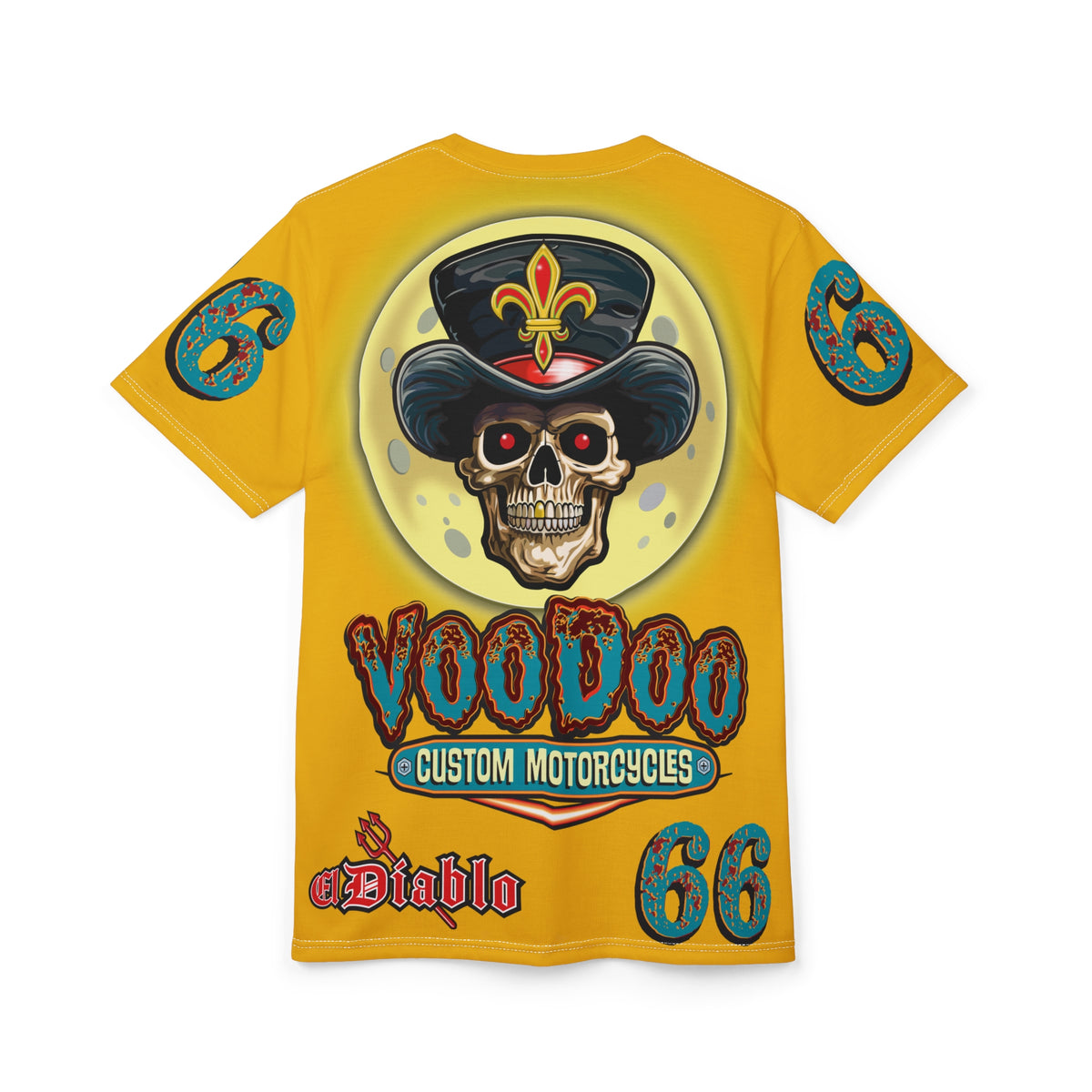 Voodoo Custom Motorcycles Unisex HiViz Tee, Edgy Graphic Shirt, Motorcycle Apparel, Skull T-Shirt, Perfect for Bikers