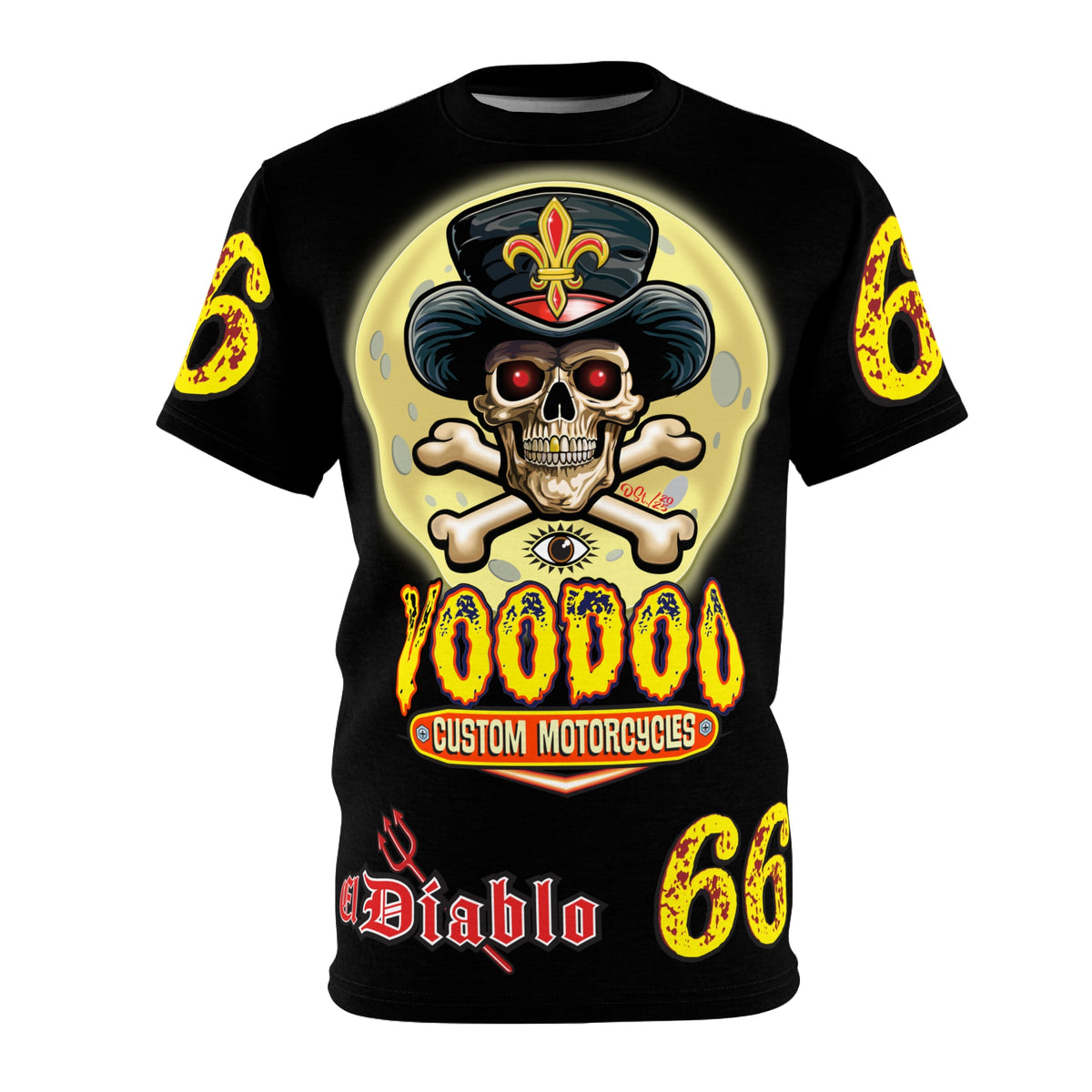 Voodoo Custom Motorcycles Black HiViz Tee, Edgy Graphic Shirt, Motorcycle Apparel, Skull T-Shirt, Perfect for Bikers