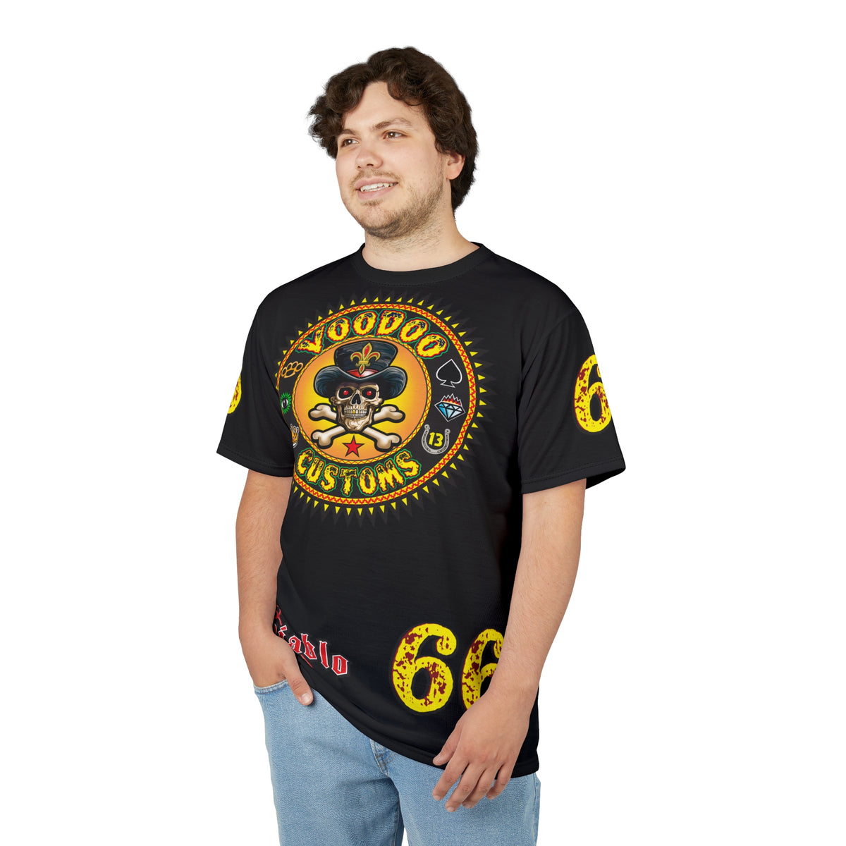 Voodoo Custom Motorcycles Black Magic HiViz Tee, Edgy Graphic Biker Shirt