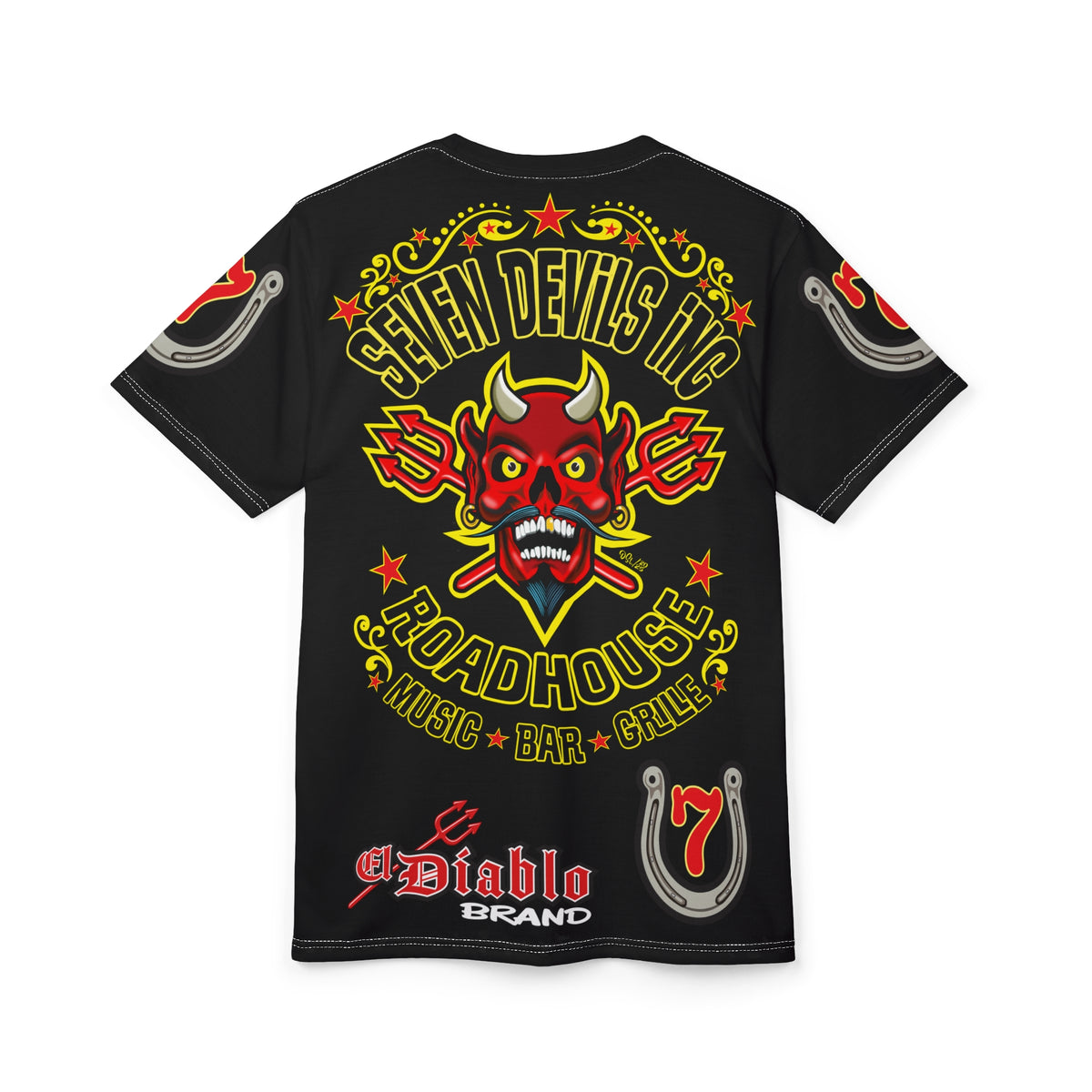 Seven Devils Road House (BLACK STAR LIMITED EDITION) Custom Super Riding Tee - Retro Devil Style Graphic Style