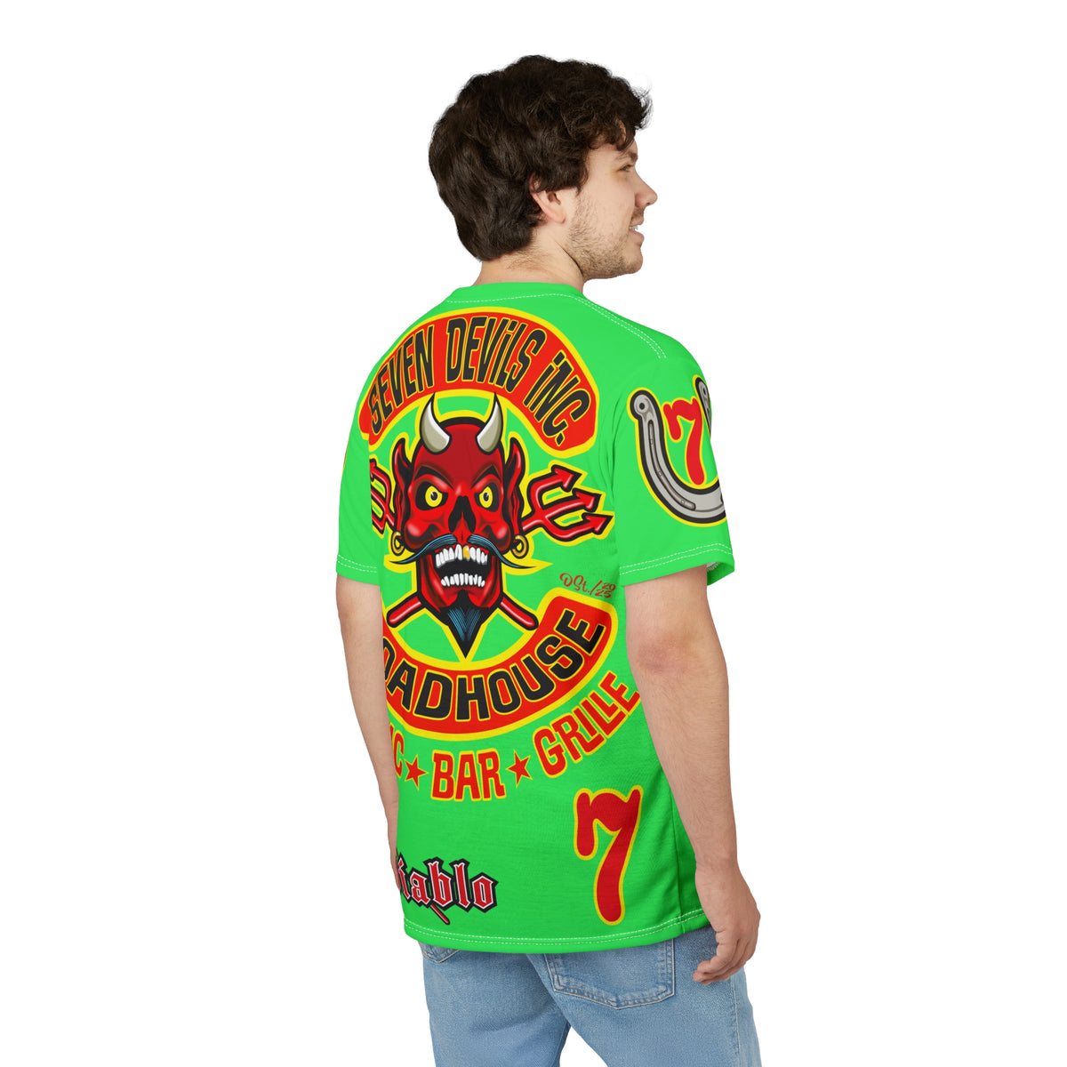 Very Special Seven Devils Inc. Roadhouse HiViZ Graphic Tee - Custom Motorcycle Riding Super Tee, Edgy Streetwear Perfect Fit & Comfort Biker Wear