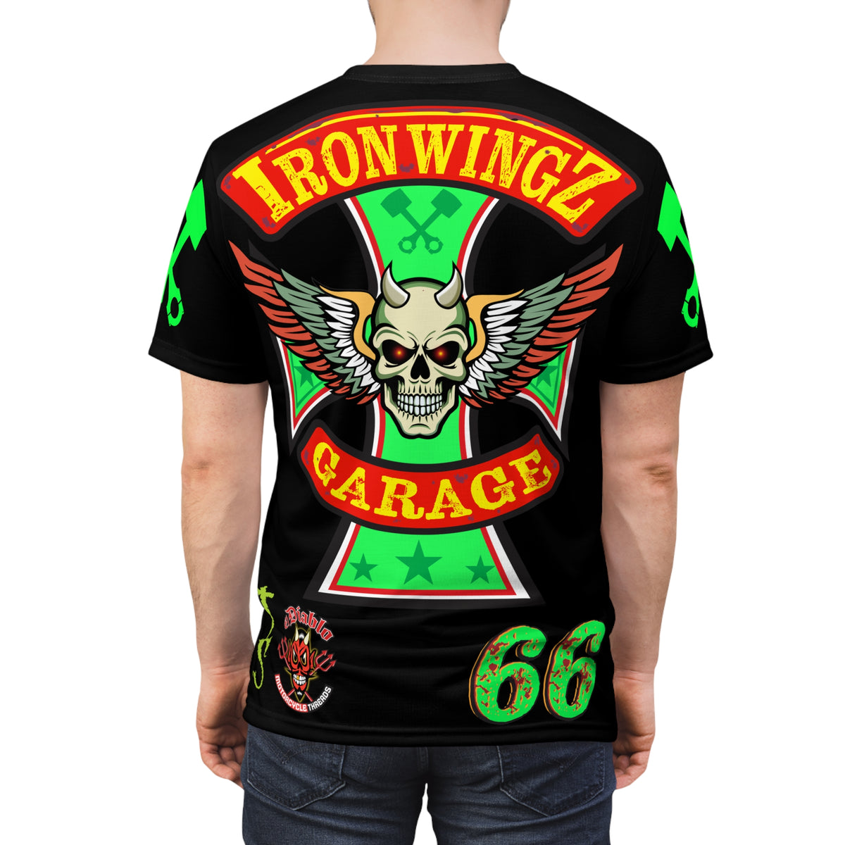 Iron Wingz Custom Motorcycles Super Tee - Badazz Harley Riding HiViz Tee