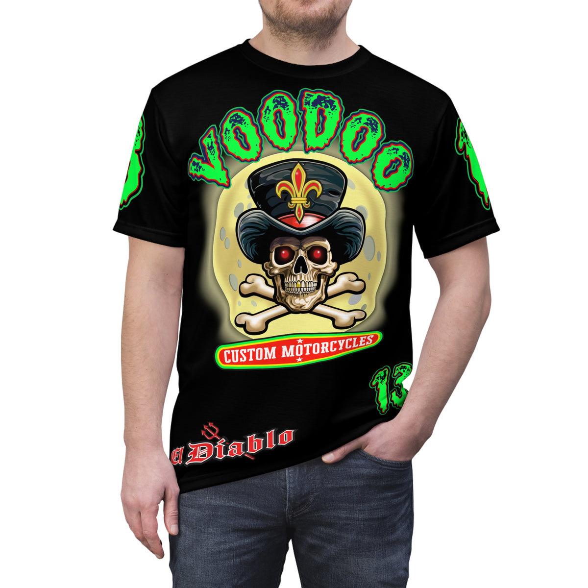 Voodoo Motorcycles Black Majic HiViz Super Tee, Unique Graphic Tee, Custom HiViz Apparel