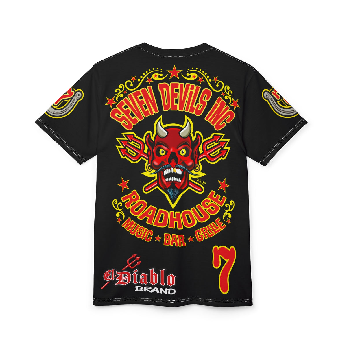 SRT Seven Devils RoadHouse Custom Super Riding Tee - Retro Devil Style Graphic Style