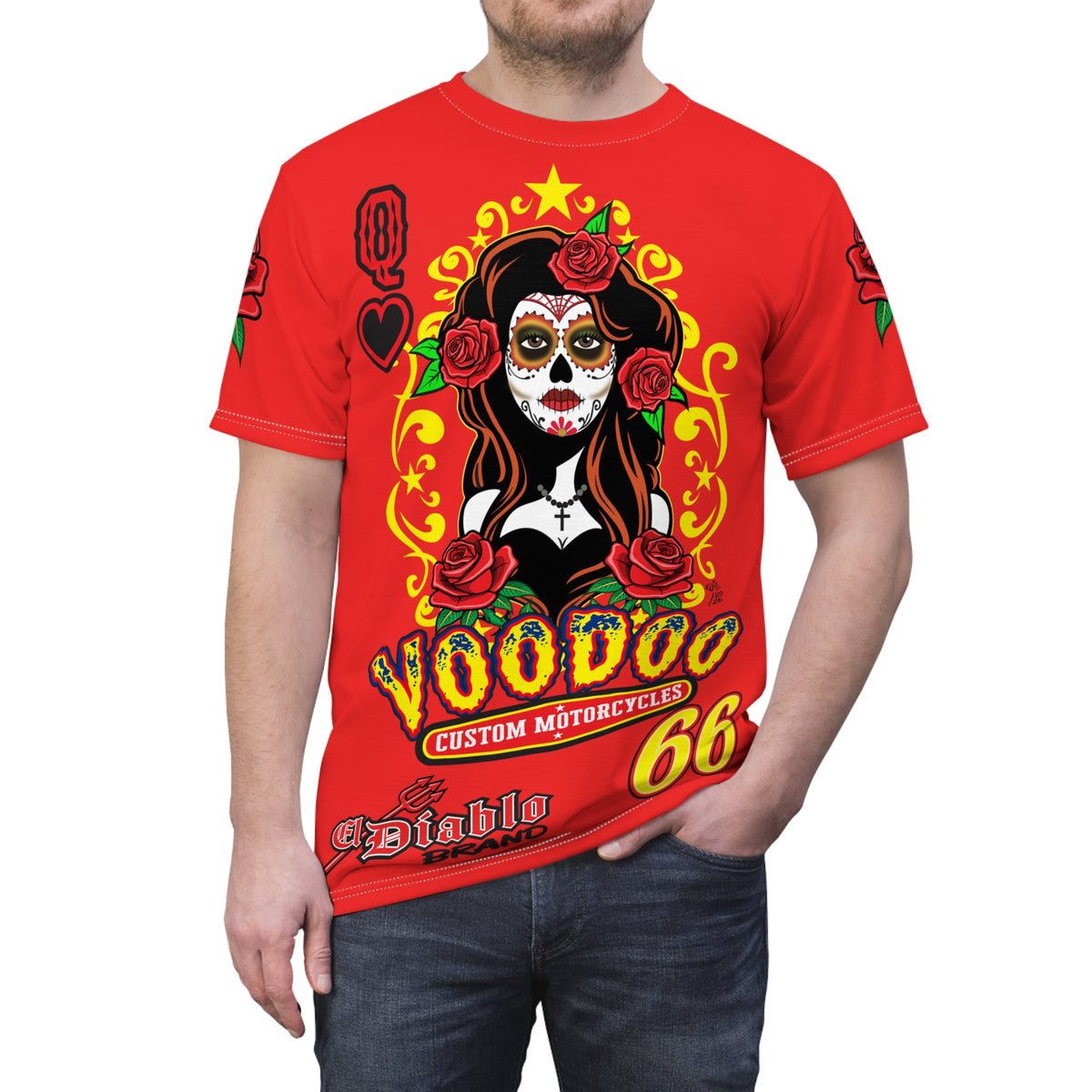 Voodoo Custom Motorcycles Tee — Queen of Hearts  Graphic Riding Super Tee