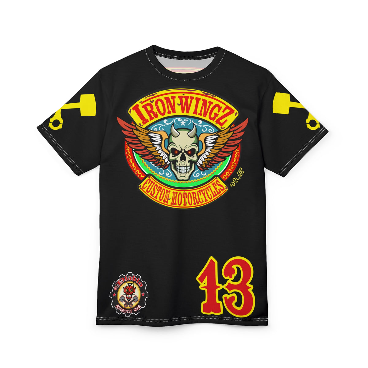Iron WingZ Customs HIviz Graphic Super Tee, Edgy Streetwear, Customized Apparel, Gift for Bikers