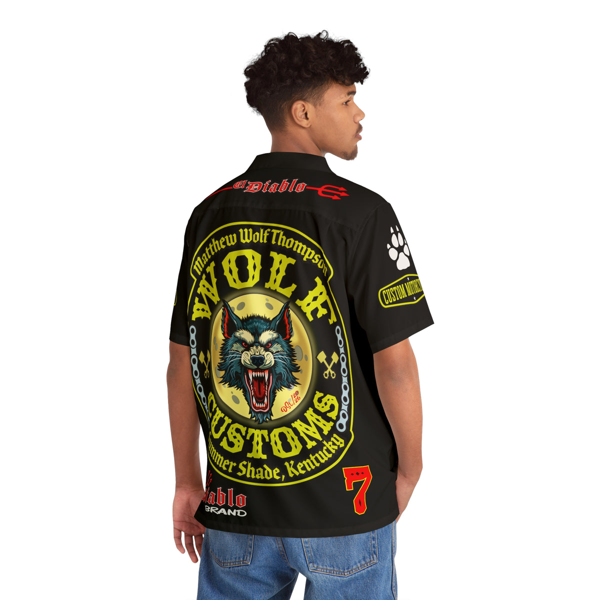 Big Bopper MWT Wolf Customs Motorcycle Hawaiian Shirt -  For Big Men to Size 5XL
