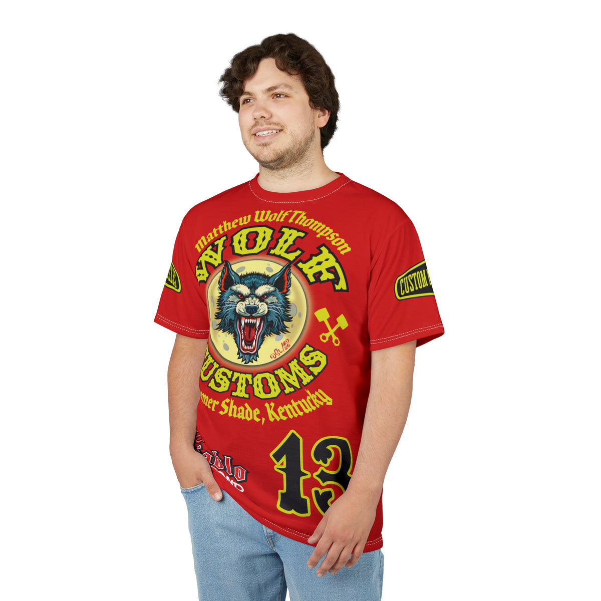 MWT Wolf Customs 13 Black with HiViZ Lumina Graphics -- Super Tee — Retro Motorcycle Club Shirt, The Best Biker Riding Tee EVER !!!