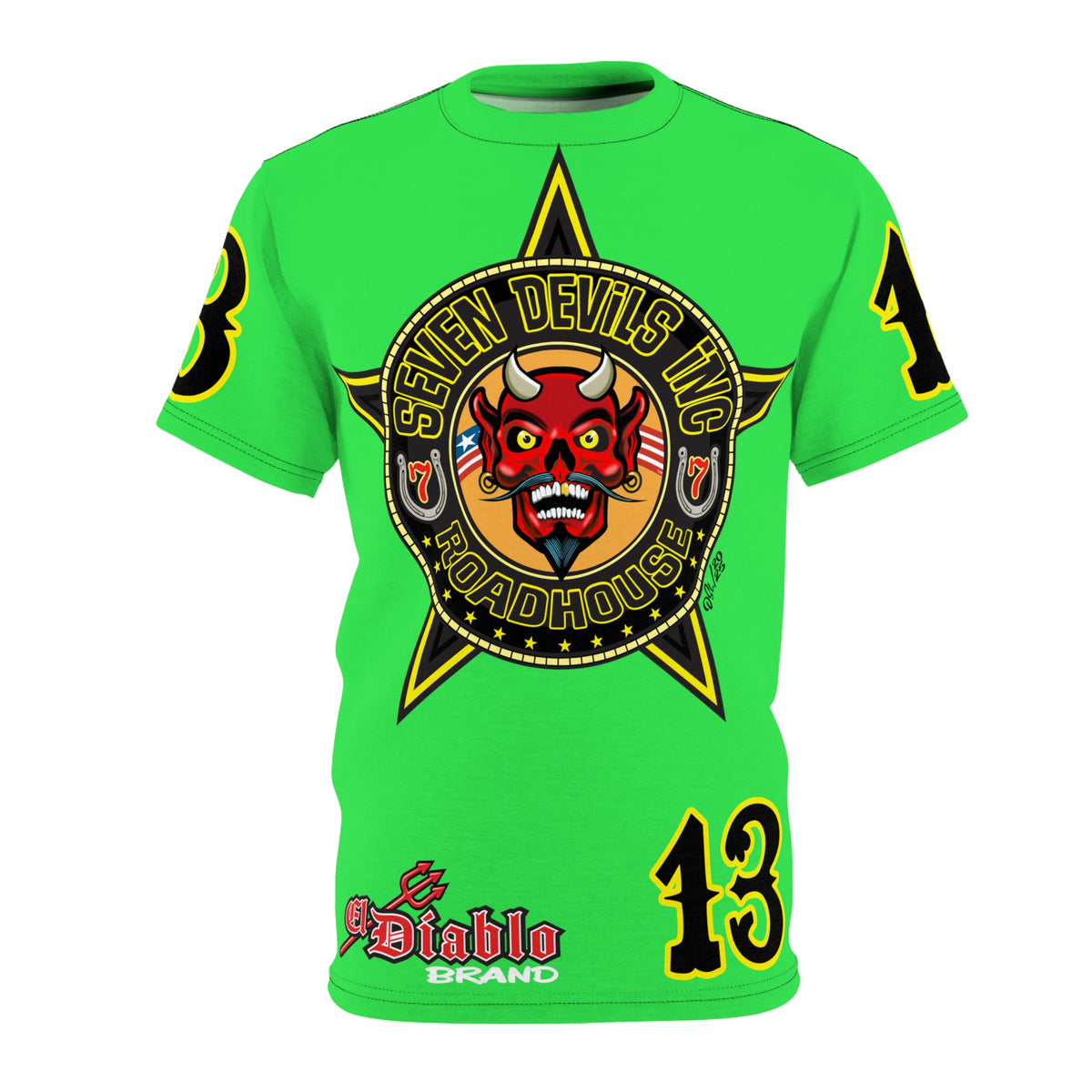 Very Special Seven Devils Inc. Roadhouse HiViZ Super Tee — Extreme Edgy Graphics - Bad Attitude Custom Biker Riding Gear