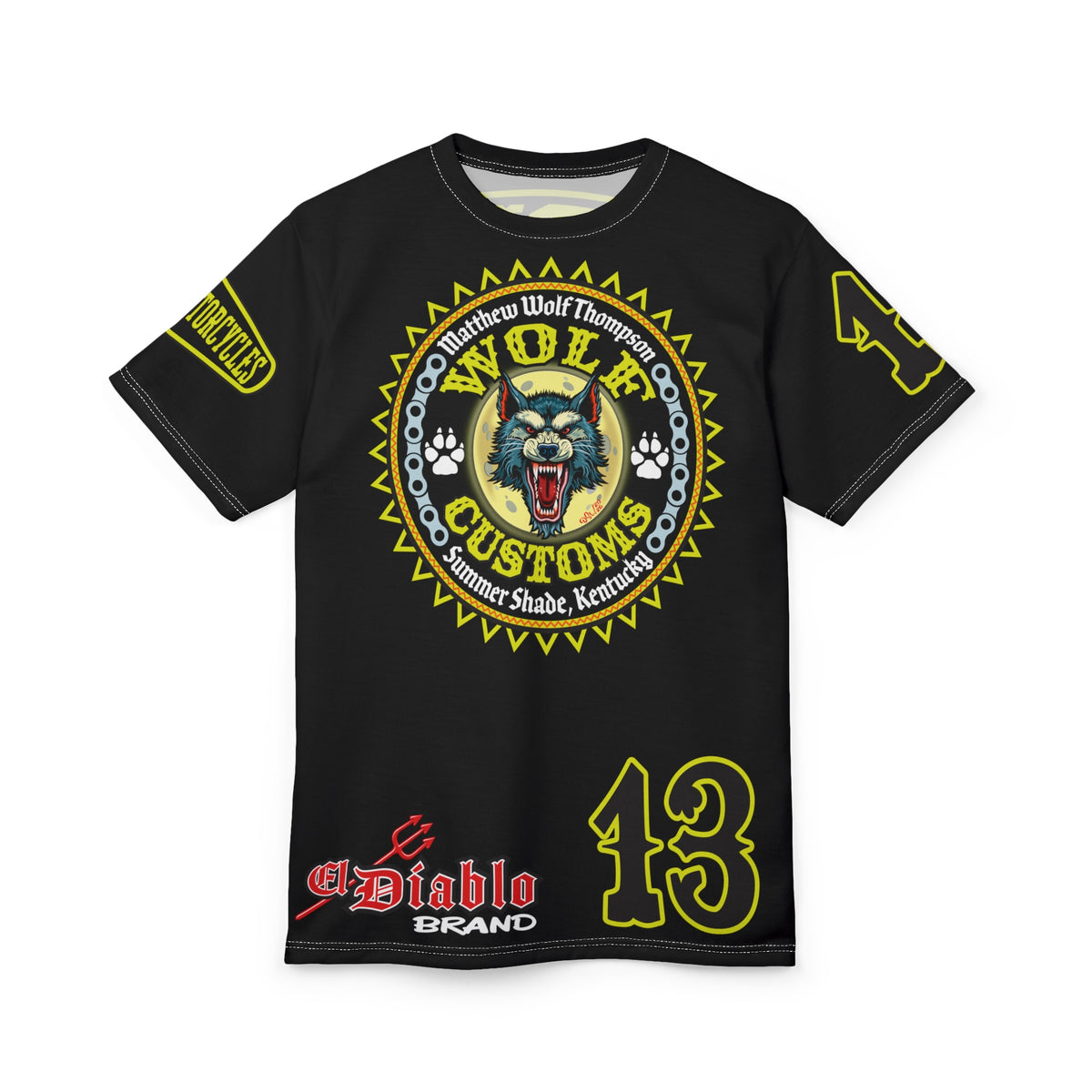 MWT Wolf Customs with HiViz Graphics Super Tee — Retro Motorcycle Club Shirt, The Best Biker Riding Tee EVER !!!