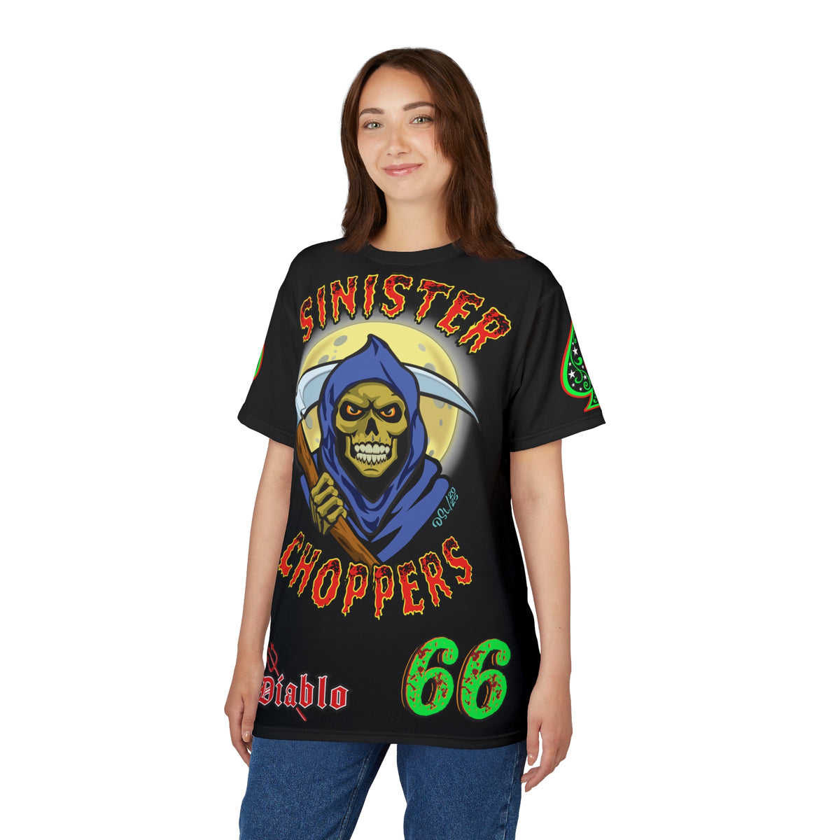 Sinister Choppers Reaper Super Tee - Gothic Graphic T-Shirt for Motorcycle Riders