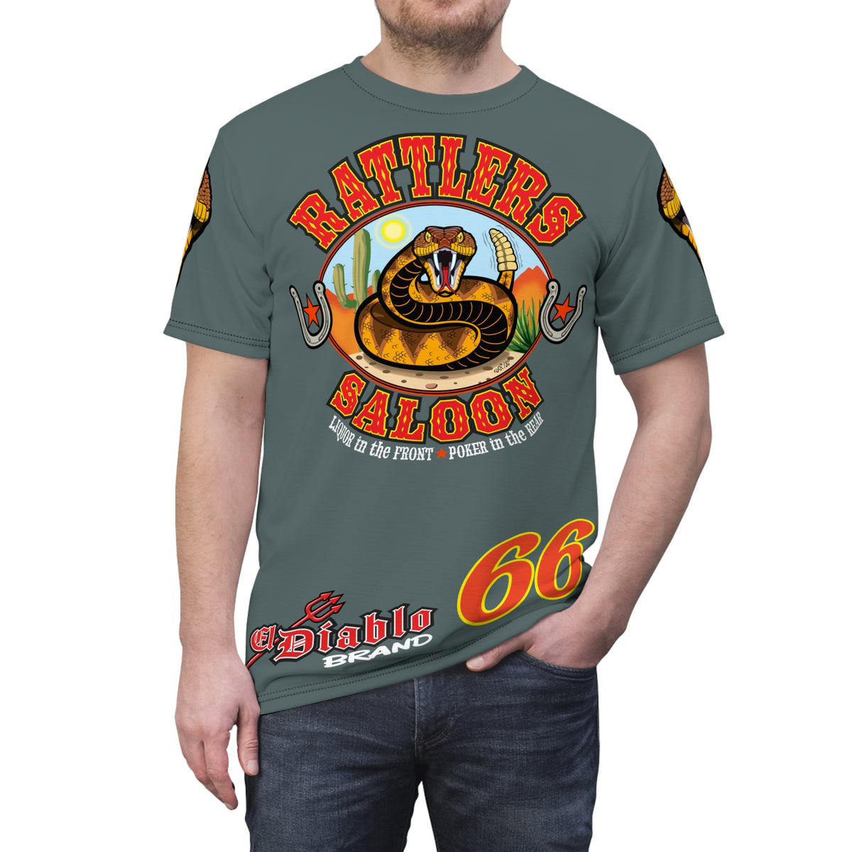 Rattlers Saloon  GREASY GREY SUPER TEE — Vintage Biker 66 Graphic Shirt