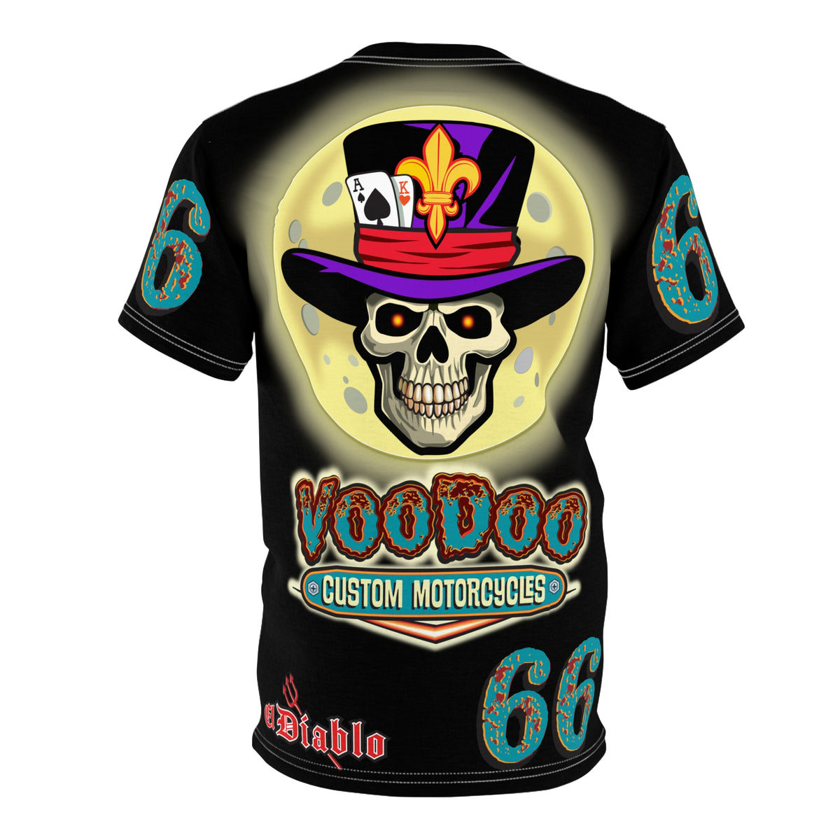 Voodoo Custom Motorcycles Ragin' Cajun Super Tee - Edgy Skull Design for Motorcycle Enthusiasts