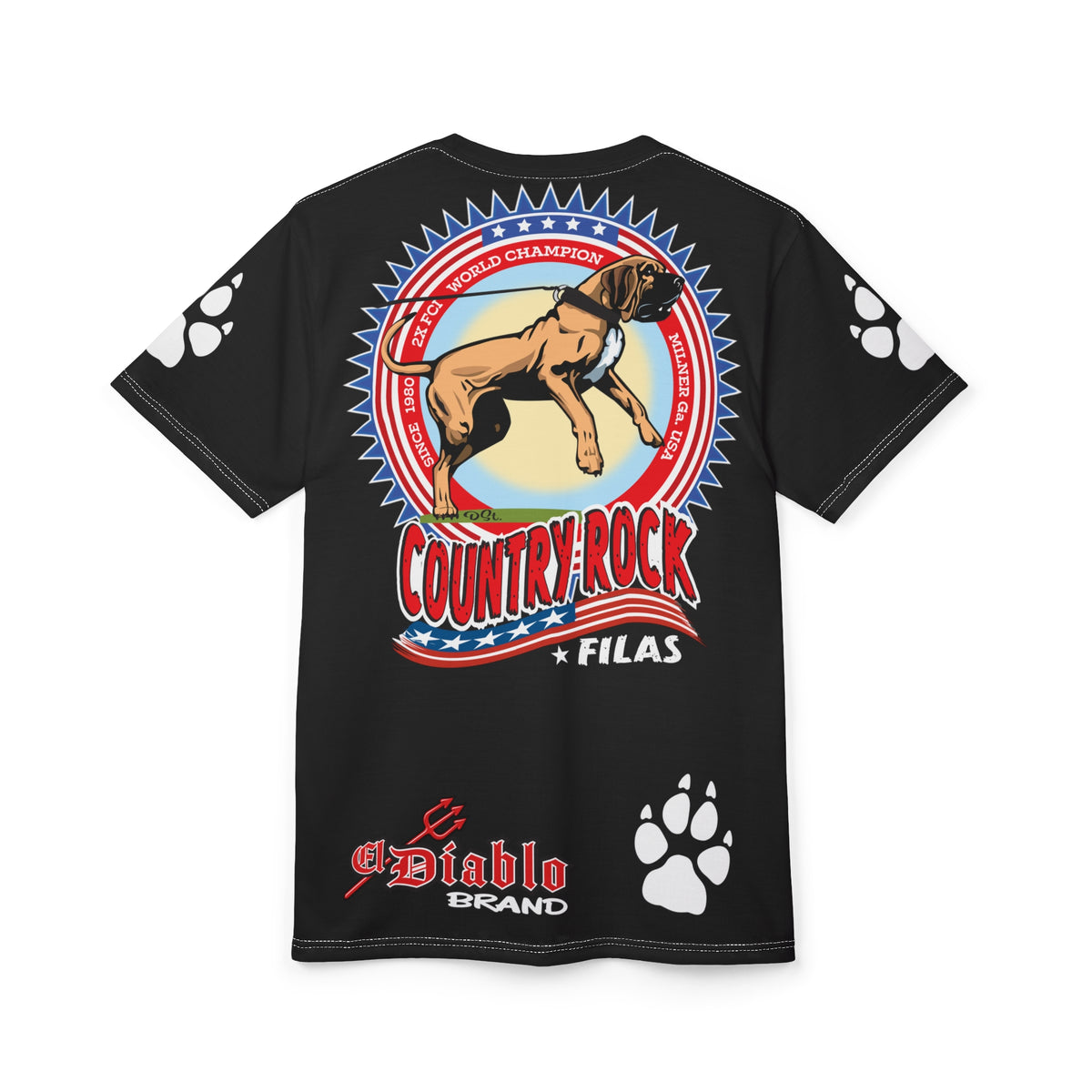 Country Rock Dog Graphic Super Tee — El Diablo Brand Paw Print T-Shirt