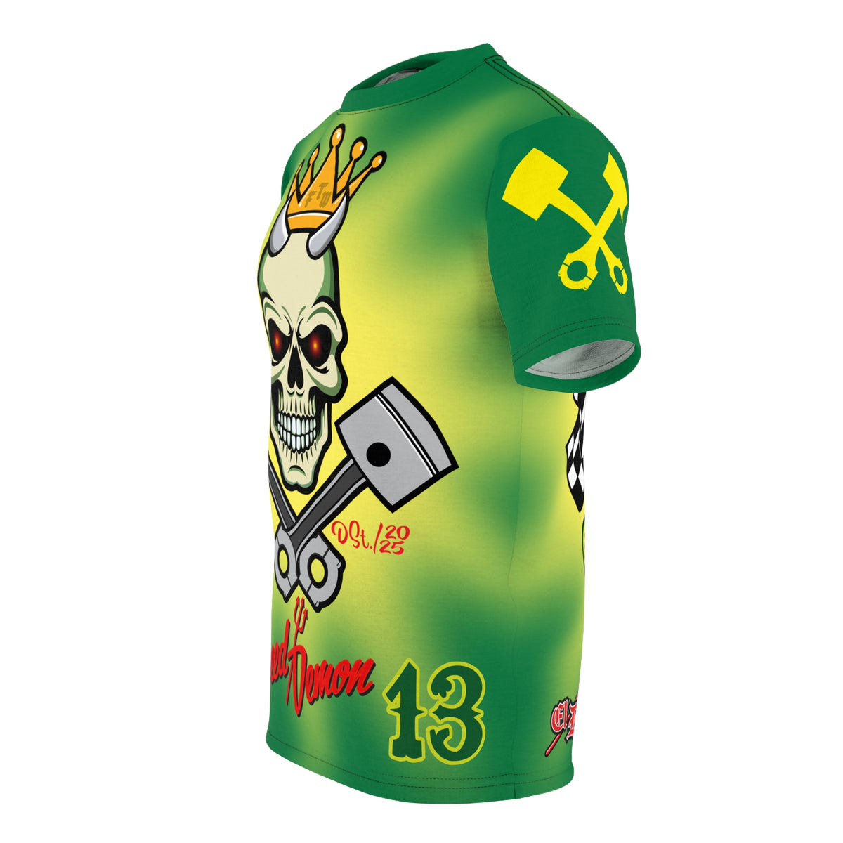 Speed Demon HiViz Tie Dye Style - Custom Motorcycle Riding Tee. - Excellent Visiblity using XL high colour graphics