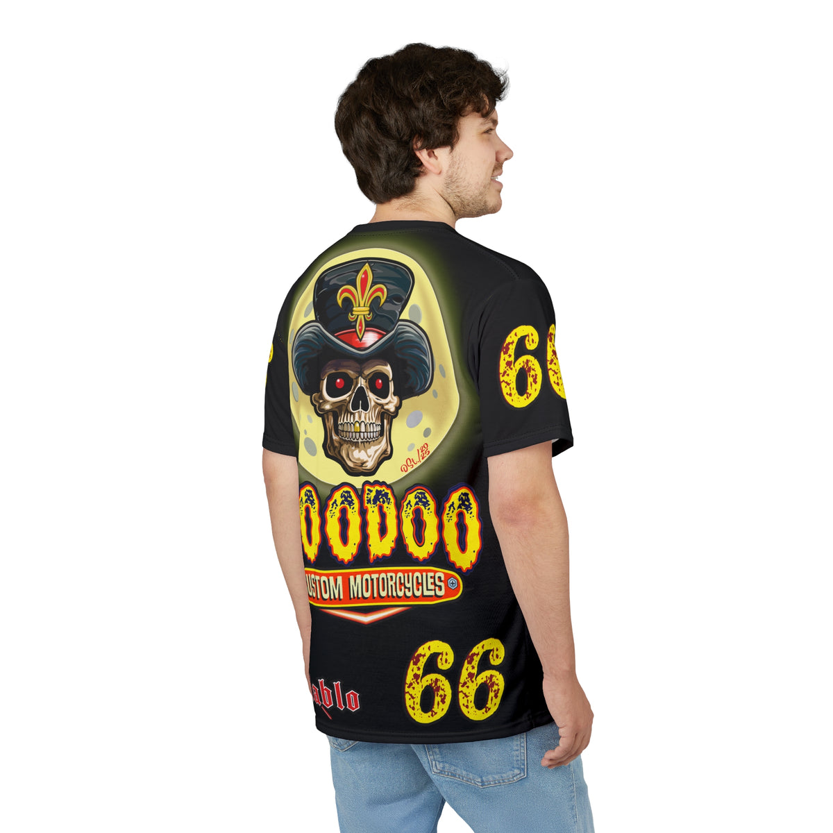 Voodoo Custom Motorcycles Black Magic HiViz Tee, Edgy Graphic Biker Shirt