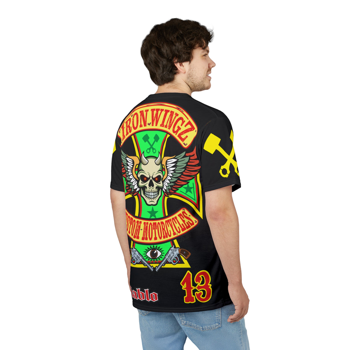 Iron WingZ Customs HIviz Graphic Super Tee, Edgy Streetwear, Customized Apparel, Gift for Bikers