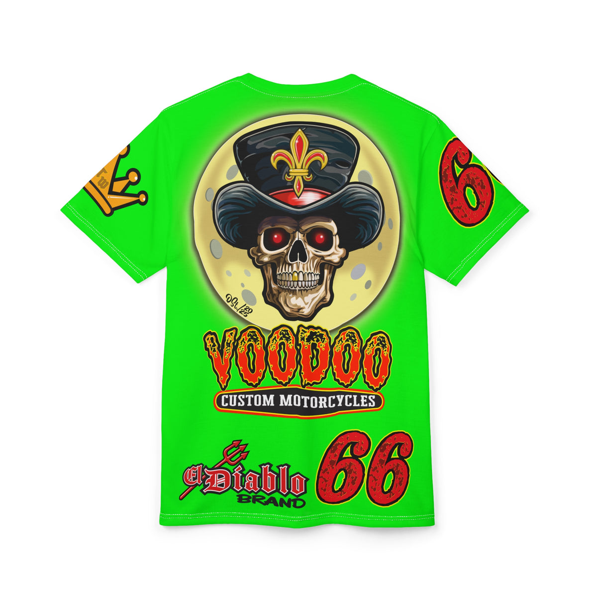 Very Special VooDoo Custom Motorcycles HiViZ  Route 66 Unisex Super Tee - High Performance Riding Gear