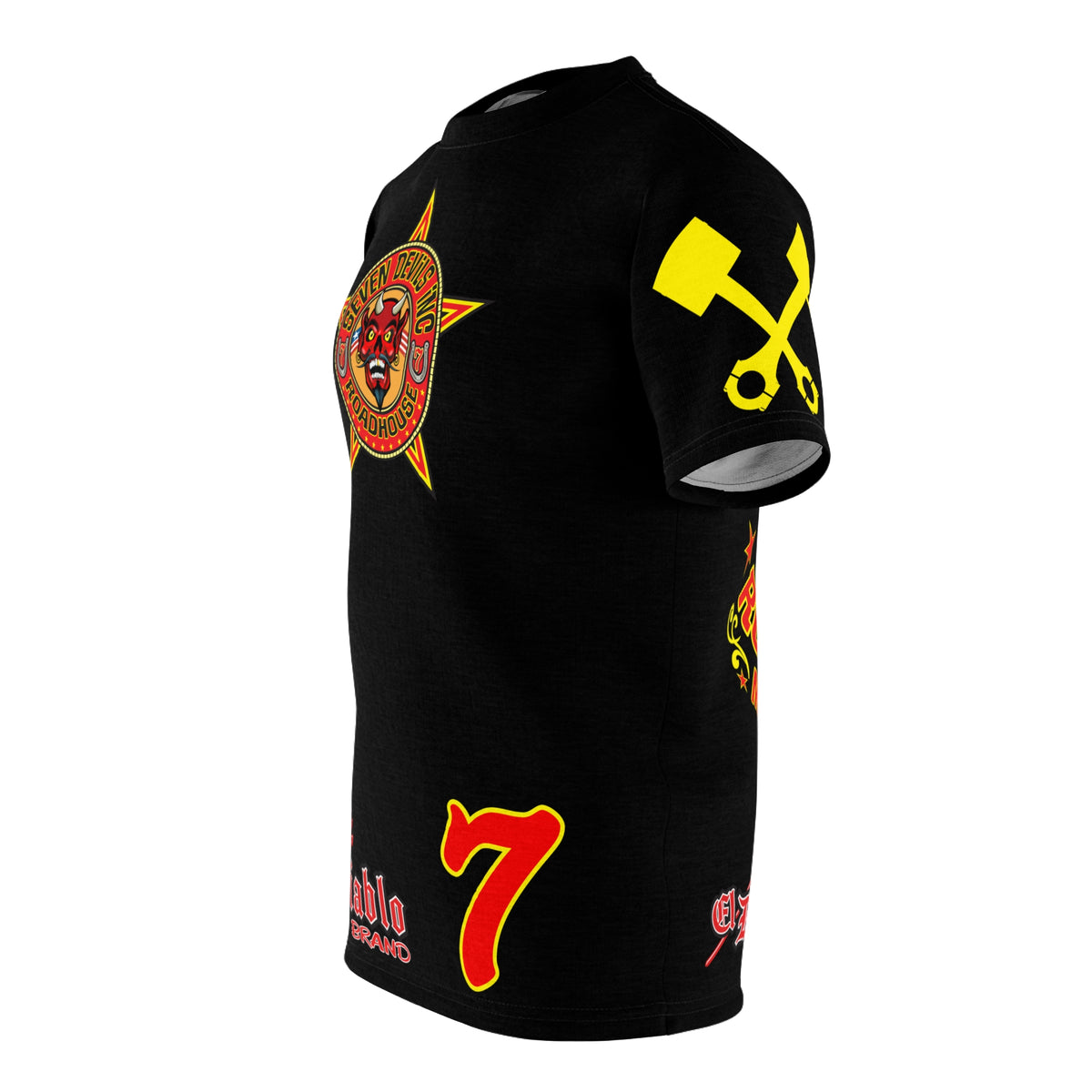 SRT Seven Devils Road House Custom Biker Riding Super Tee - Retro Devil Western Style Graphic Style