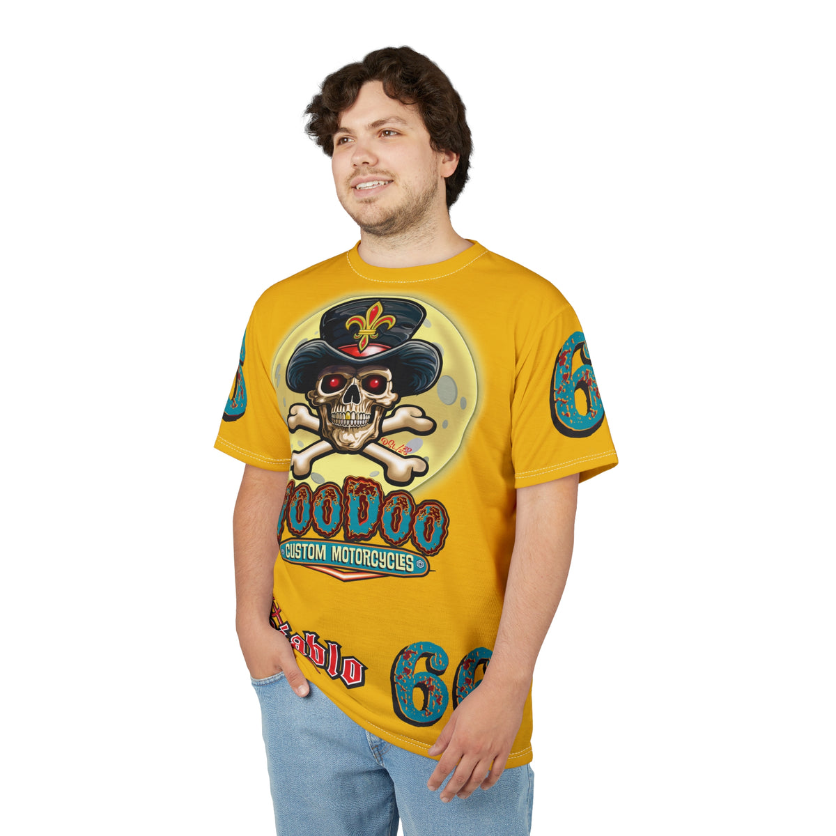 Voodoo Custom Motorcycles Unisex HiViz Tee, Edgy Graphic Shirt, Motorcycle Apparel, Skull T-Shirt, Perfect for Bikers