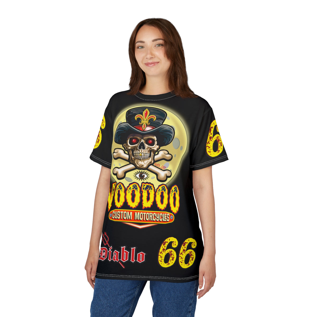 Voodoo Custom Motorcycles Black HiViz Tee, Edgy Graphic Shirt, Motorcycle Apparel, Skull T-Shirt, Perfect for Bikers