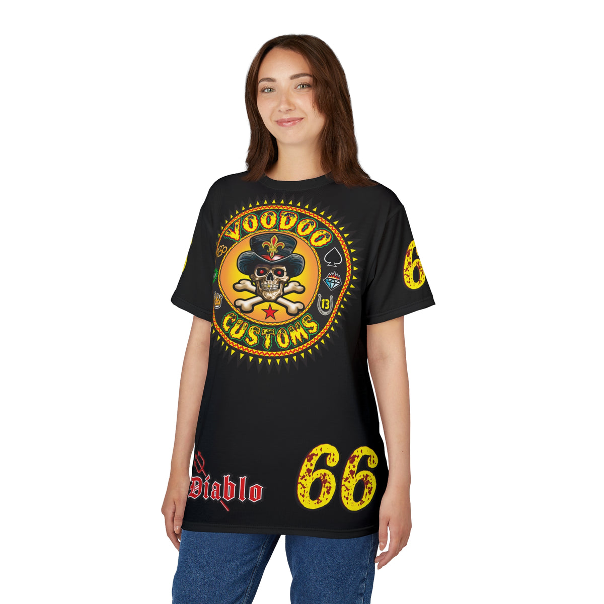 Voodoo Custom Motorcycles Black Magic HiViz Tee, Edgy Graphic Biker Shirt