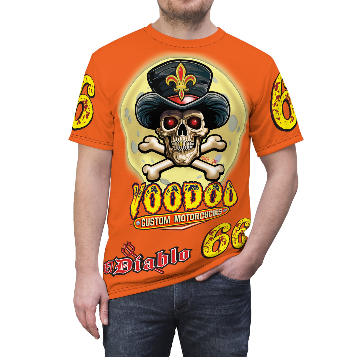Voodoo Custom Motorcycles Unisex HiViz Tee, Edgy Graphic Shirt, Motorcycle Apparel, Skull T-Shirt, Perfect for Bikers