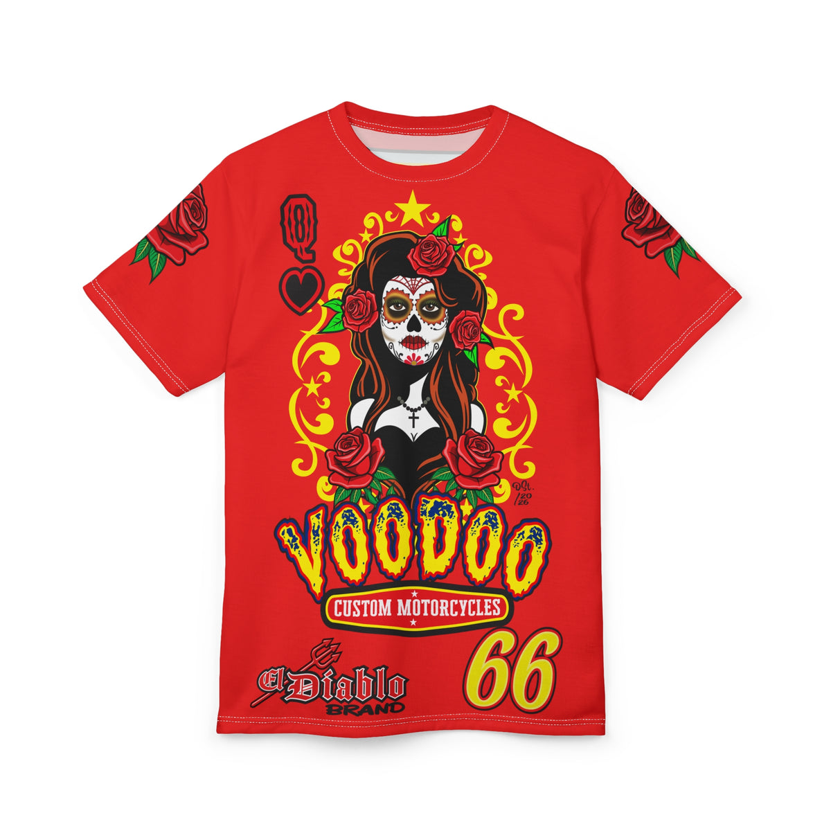 Voodoo Custom Motorcycles Tee — Queen of Hearts  Graphic Riding Super Tee