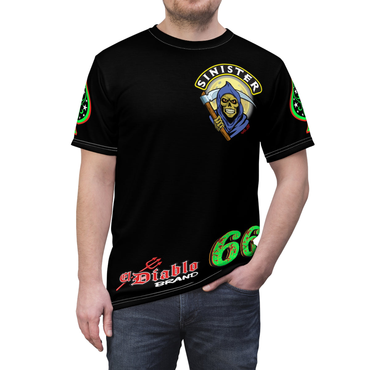 SRT Sinister Choppers Reaper Custom Super Tee - Gothic Graphic T-Shirt for Hardcore Motorcycle Riders