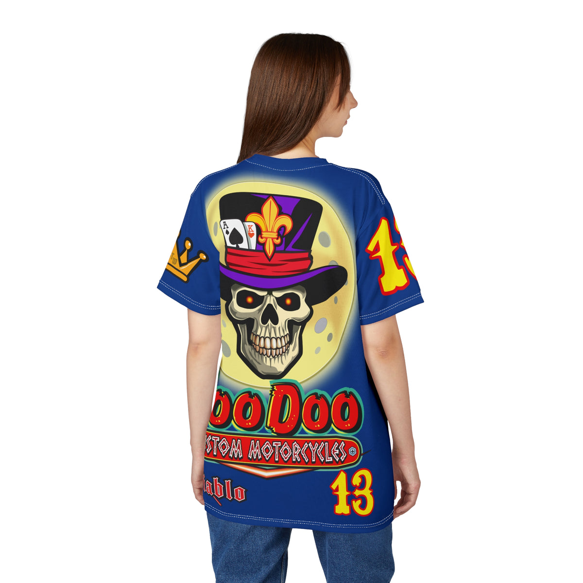 VooDoo Custom Motorcycles Midnight Blue HiViz Graphics Biker Tee