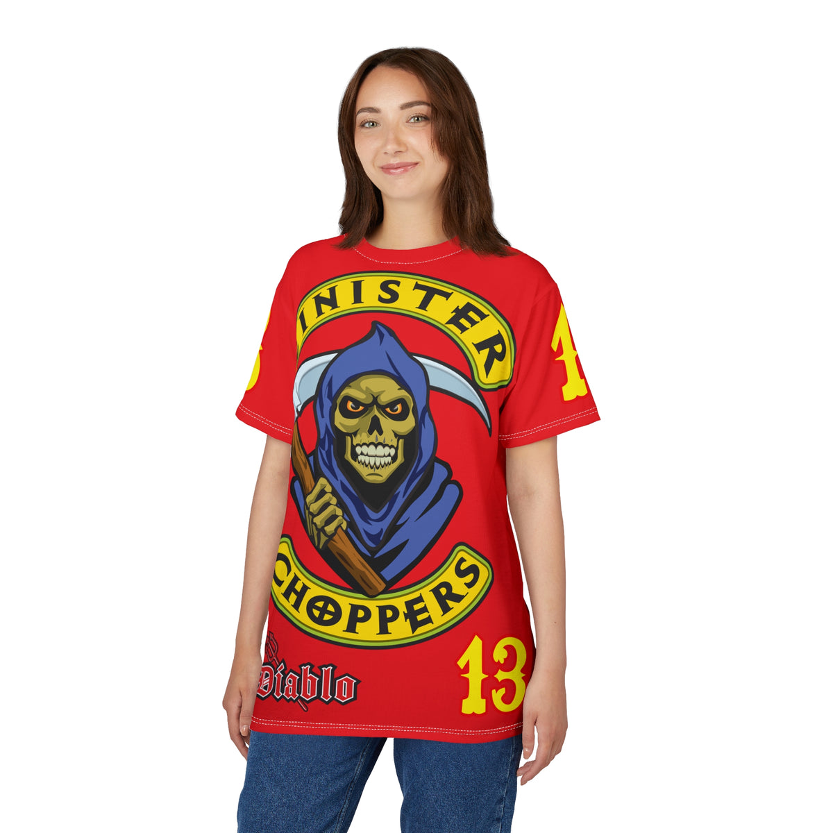 Sinister Choppers Reaper HiViz Super Tee - Unisex Skull Design for Bikers