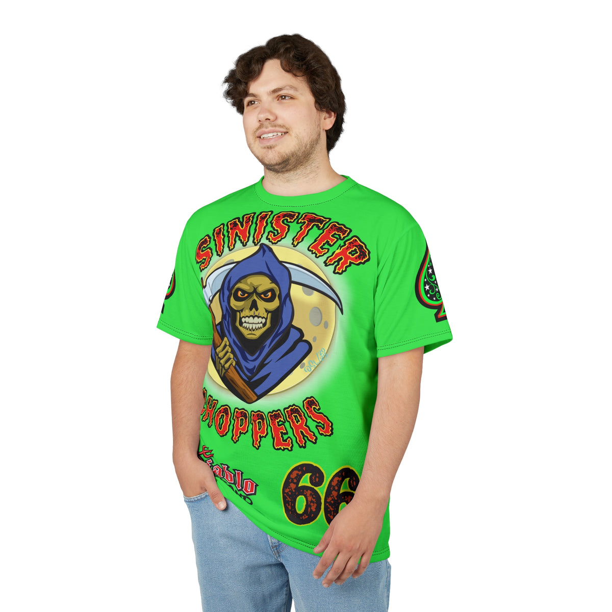 Very Special Sinister Choppers Reaper  HiViZ Super Tee - Gothic Graphic T-Shirt for Motorcycle Riders