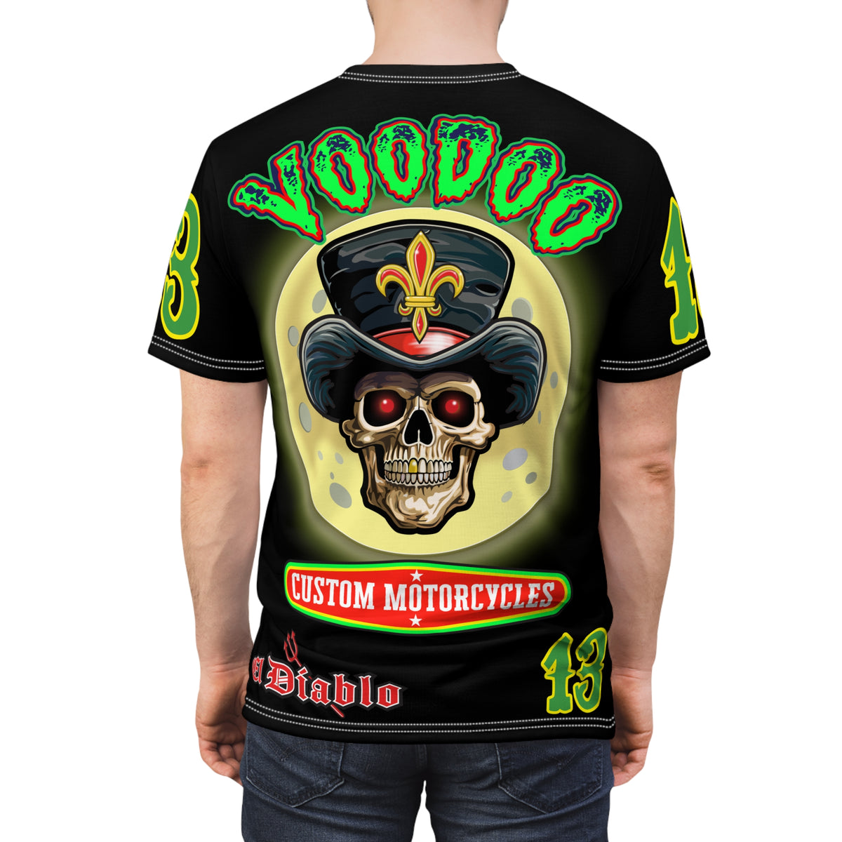 Voodoo Skull Motorcycle HiViz Super Tee, Unique High Colour Graphics Tee, Custom HiViZ Apparel