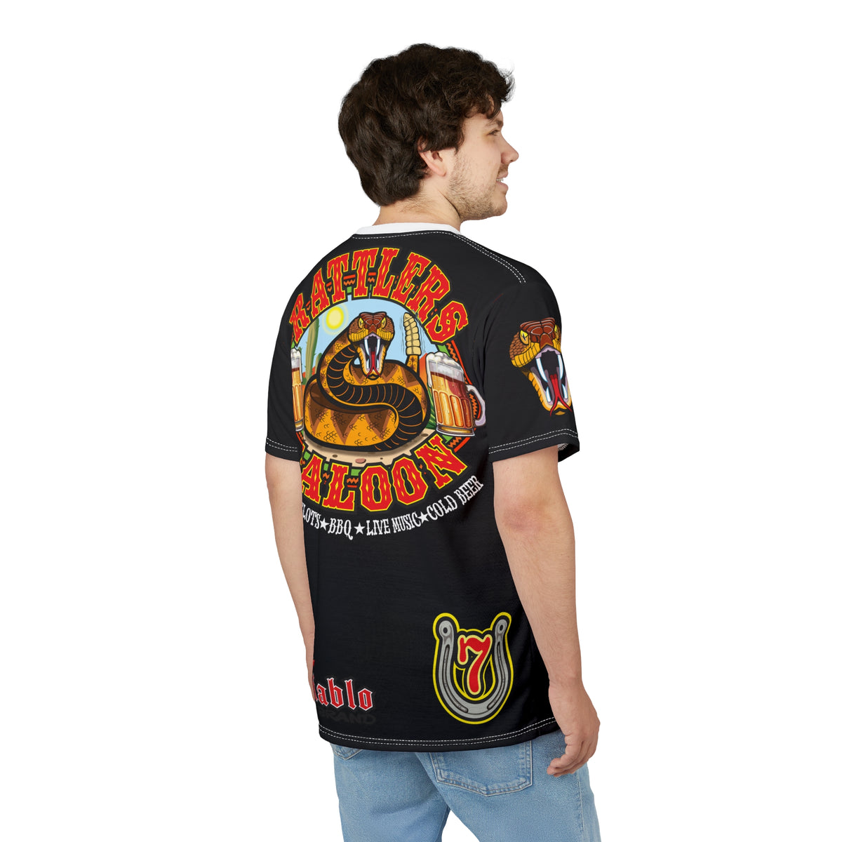 SRT Rattlers Saloon  BADAZZ BLACK SUPER RIDING TEE — Vintage Biker 66 Graphic Shirt