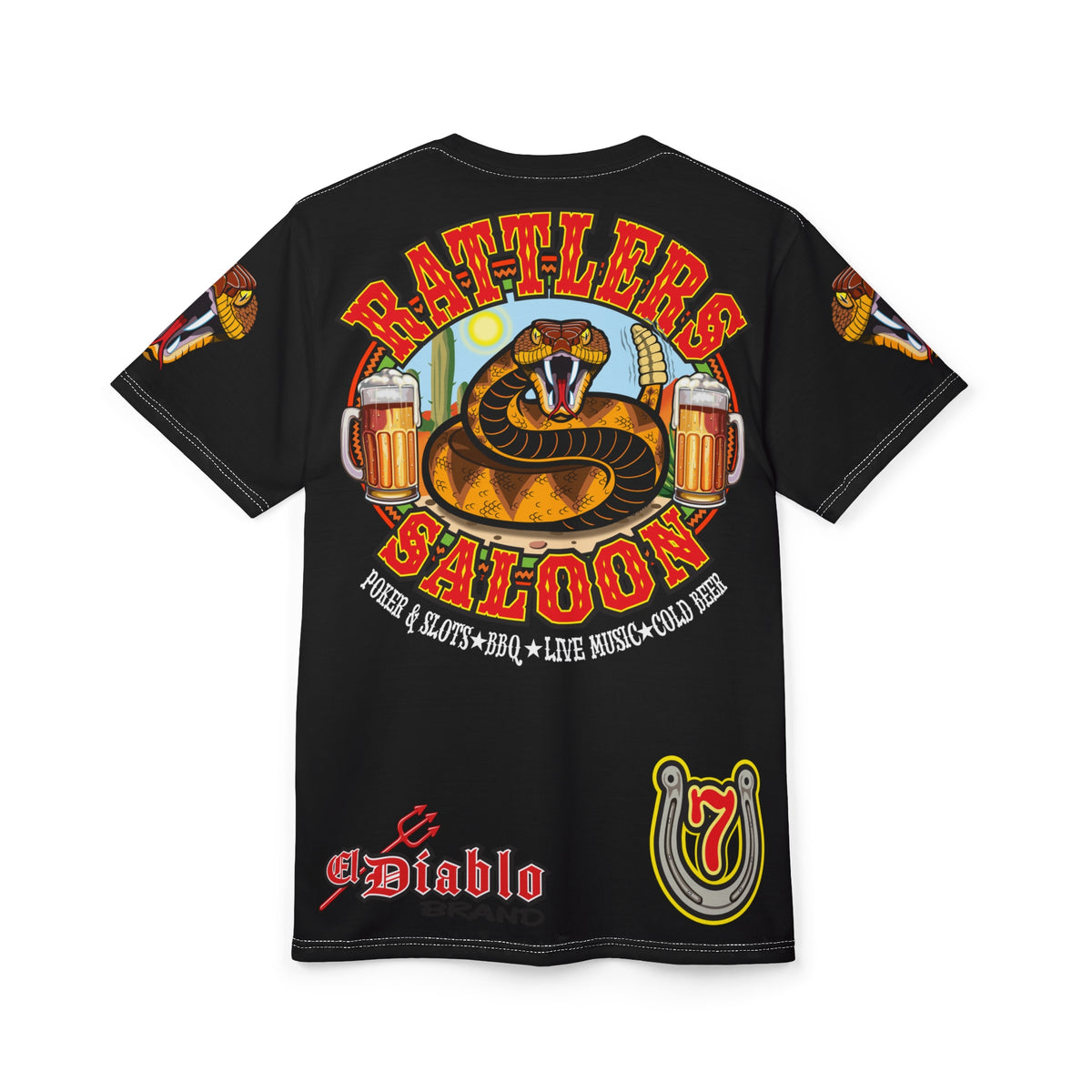 Rattlers Saloon  BADAZZ BLACK SUPER TEE — Vintage Biker 66 Graphic Shirt