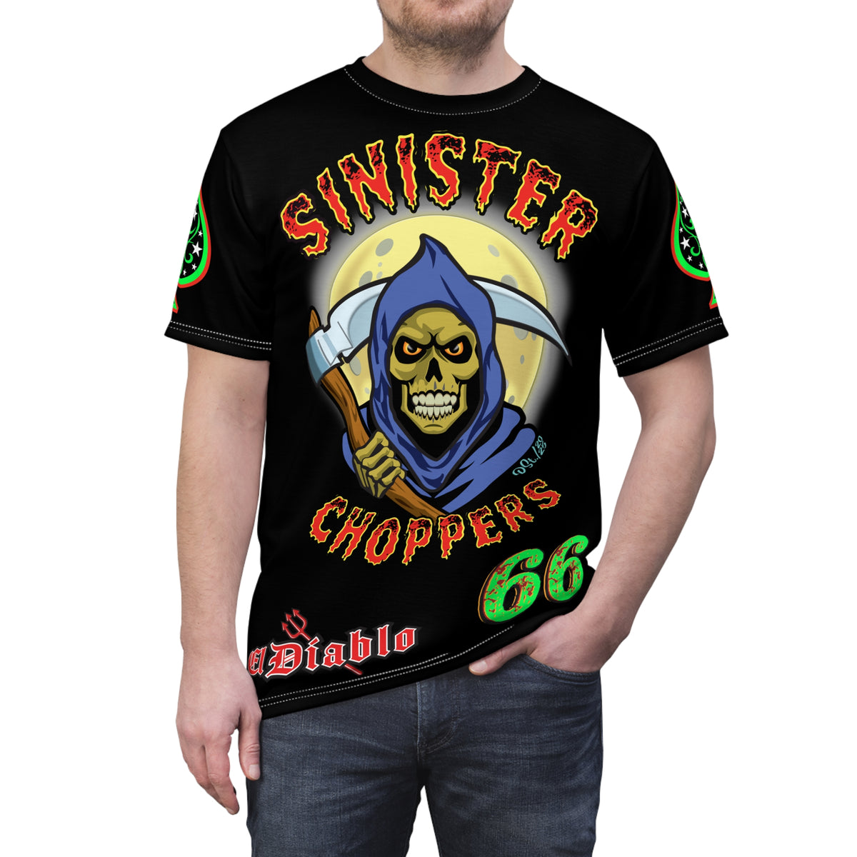 Sinister Choppers Reaper Super Tee - Gothic Graphic T-Shirt for Motorcycle Riders